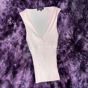 Mingle V Neck Ribbed Tank Top Women’s Medium Pink Fall Vacation‎ Cruise USA NEW